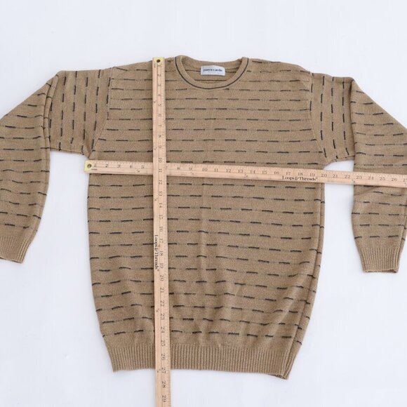 Vintage Pierre Cardin Taupe Tan Fine Knit 3D Eclectic Grandpa Crew Neck Sweater - Picture 3 of 8